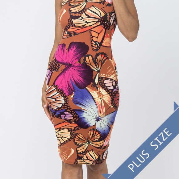 JULIA Love Dress New 1X Plus Rust Butterfly Print Scuba Fit Midi - Picture 4 of 8
